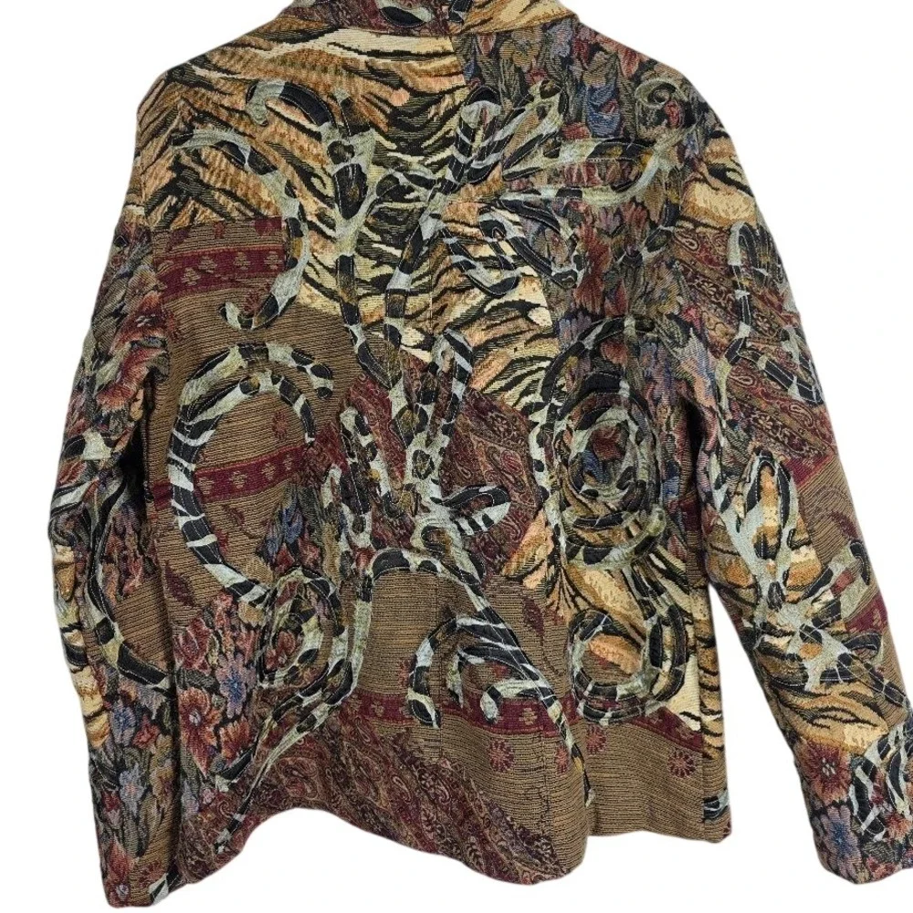 Chicos Tapestry Jacket Sz M Multicolor‎ Patchwork Bohemian Western
